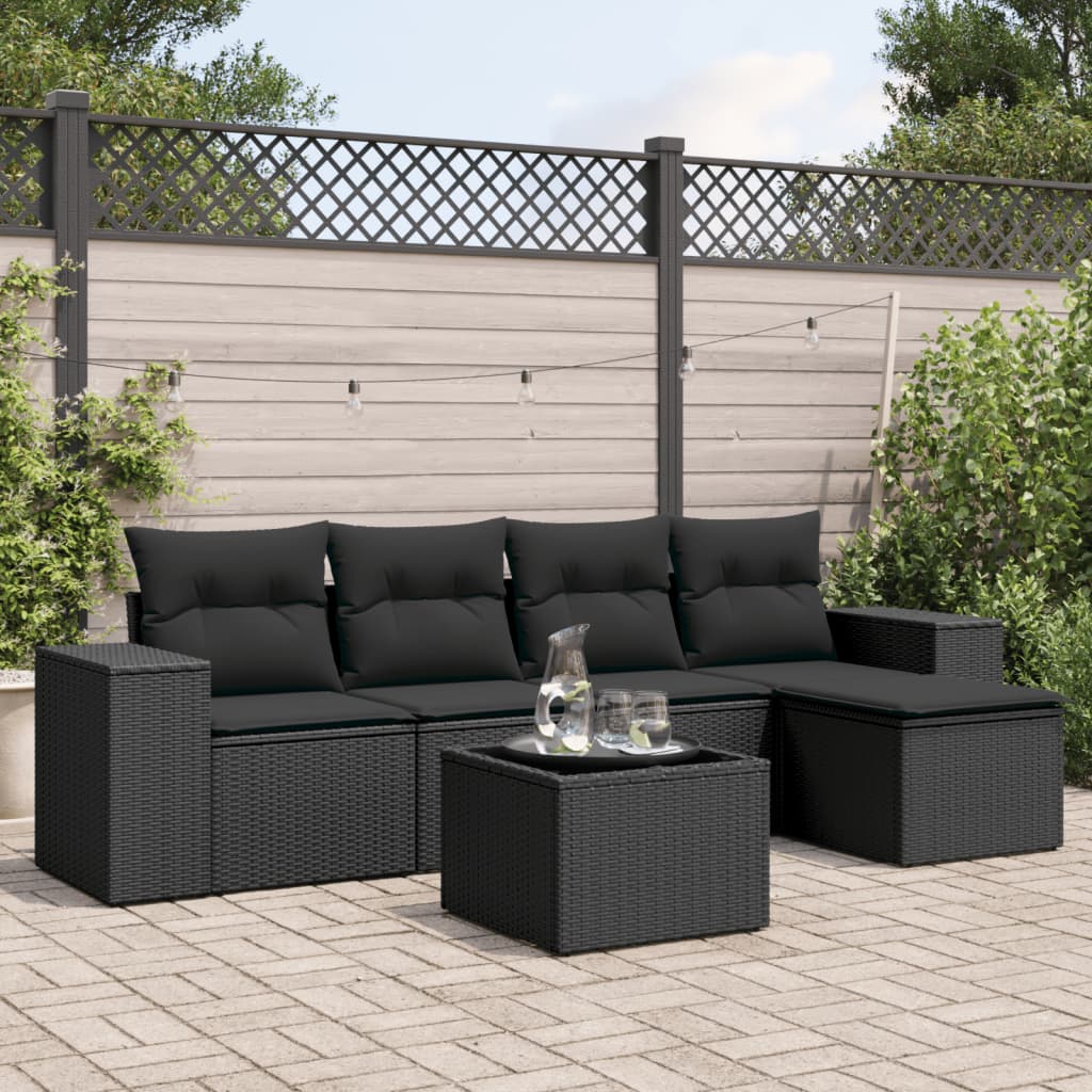 vidaXL 6 Piece Garden Sofa Set with Cushions Black Poly Rattan
