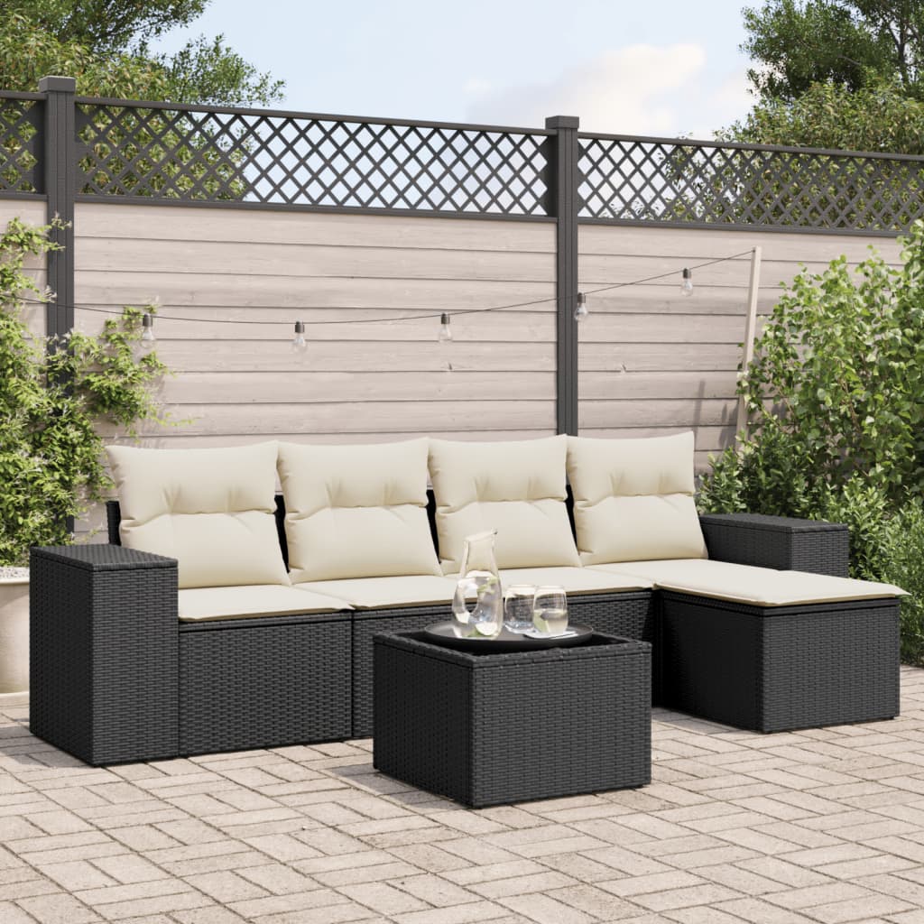 vidaXL 6 Piece Garden Sofa Set with Cushions Black Poly Rattan