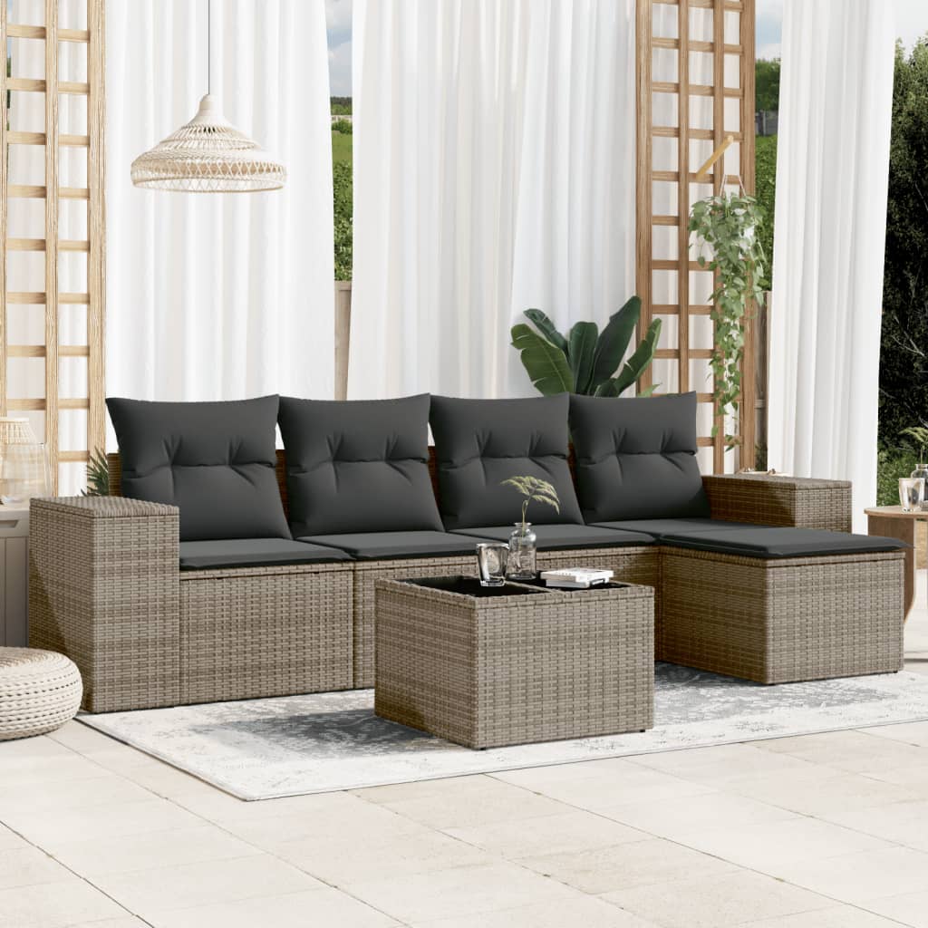 8721012948518_m_en_hd_1 vidaXL 6 Piece Garden Sofa Set with Cushions Grey Poly Rattan - Image 1