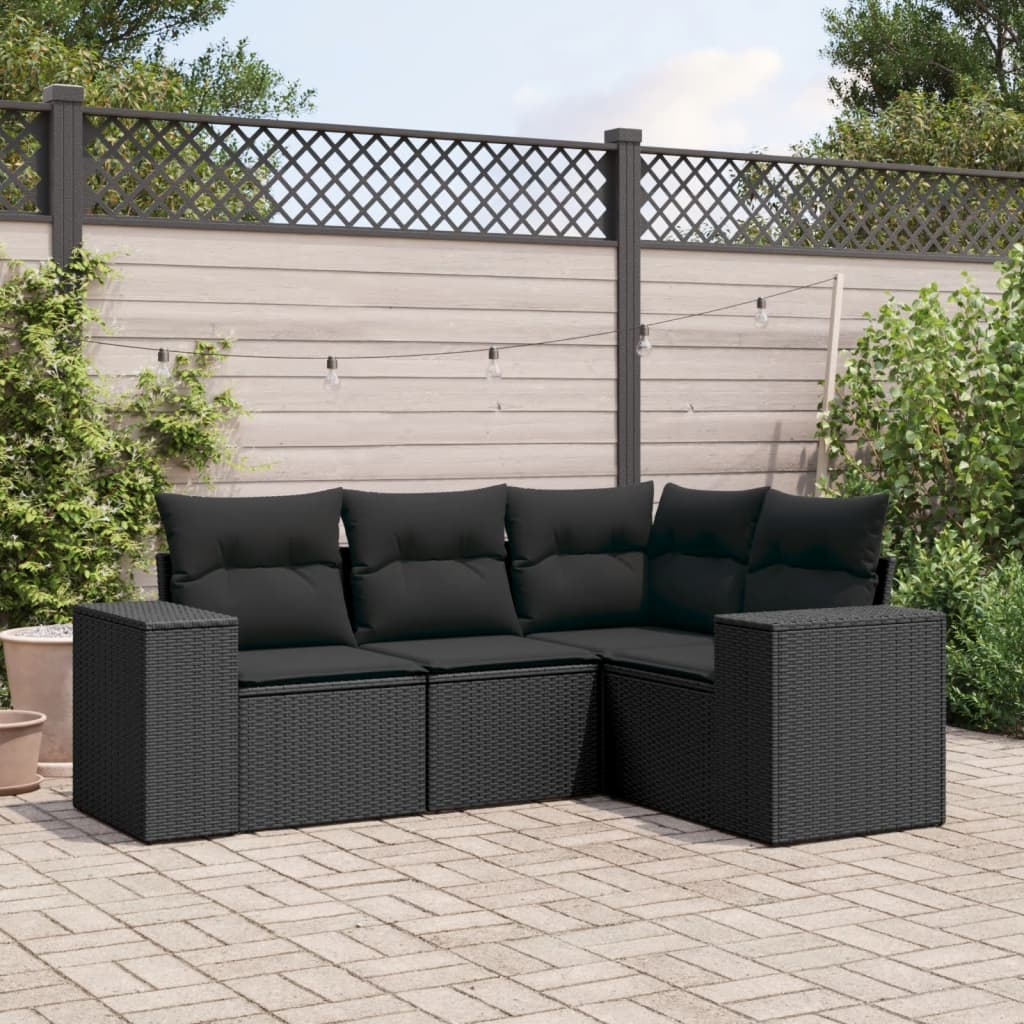 8721012948563_m_en_hd_1 vidaXL 4 Piece Garden Sofa Set with Cushions Black Poly Rattan - Image 1