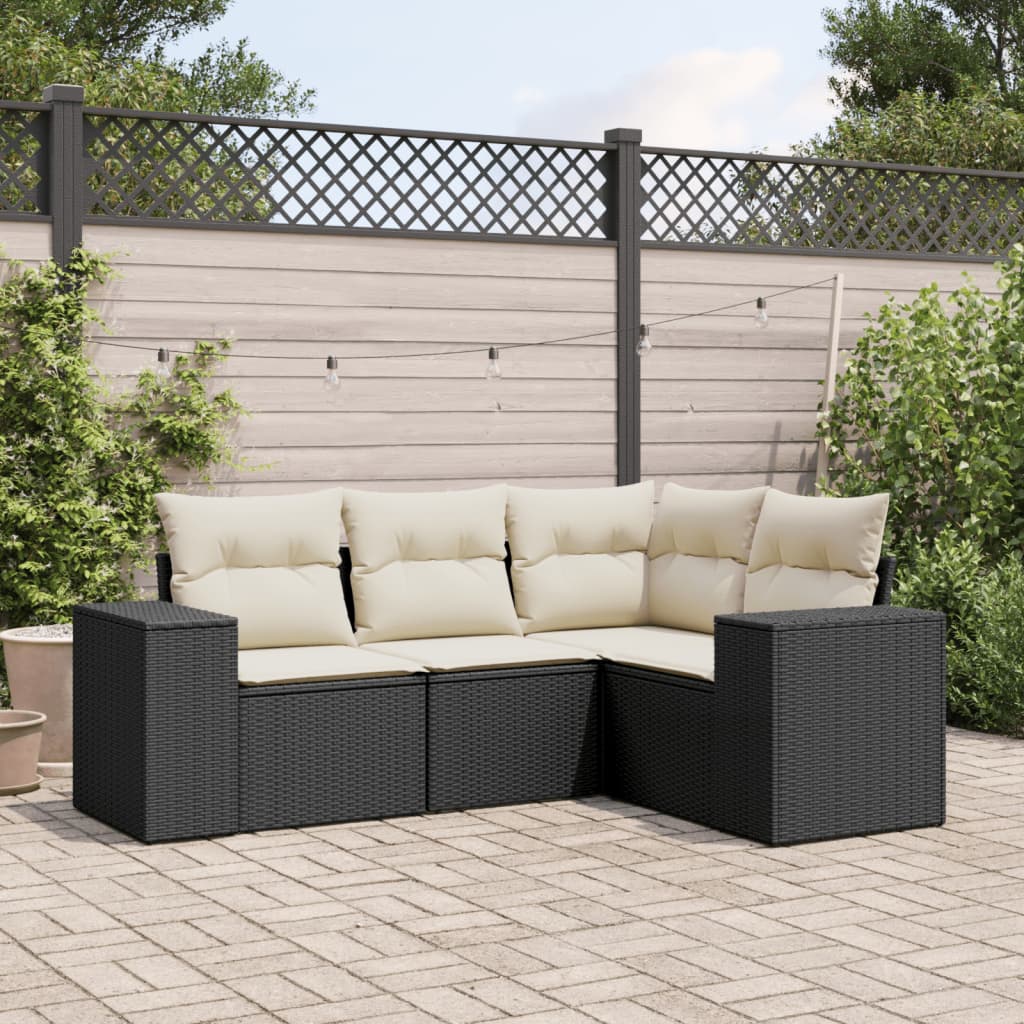 8721012948570_m_en_hd_1 vidaXL 4 Piece Garden Sofa Set with Cushions Black Poly Rattan - Image 1