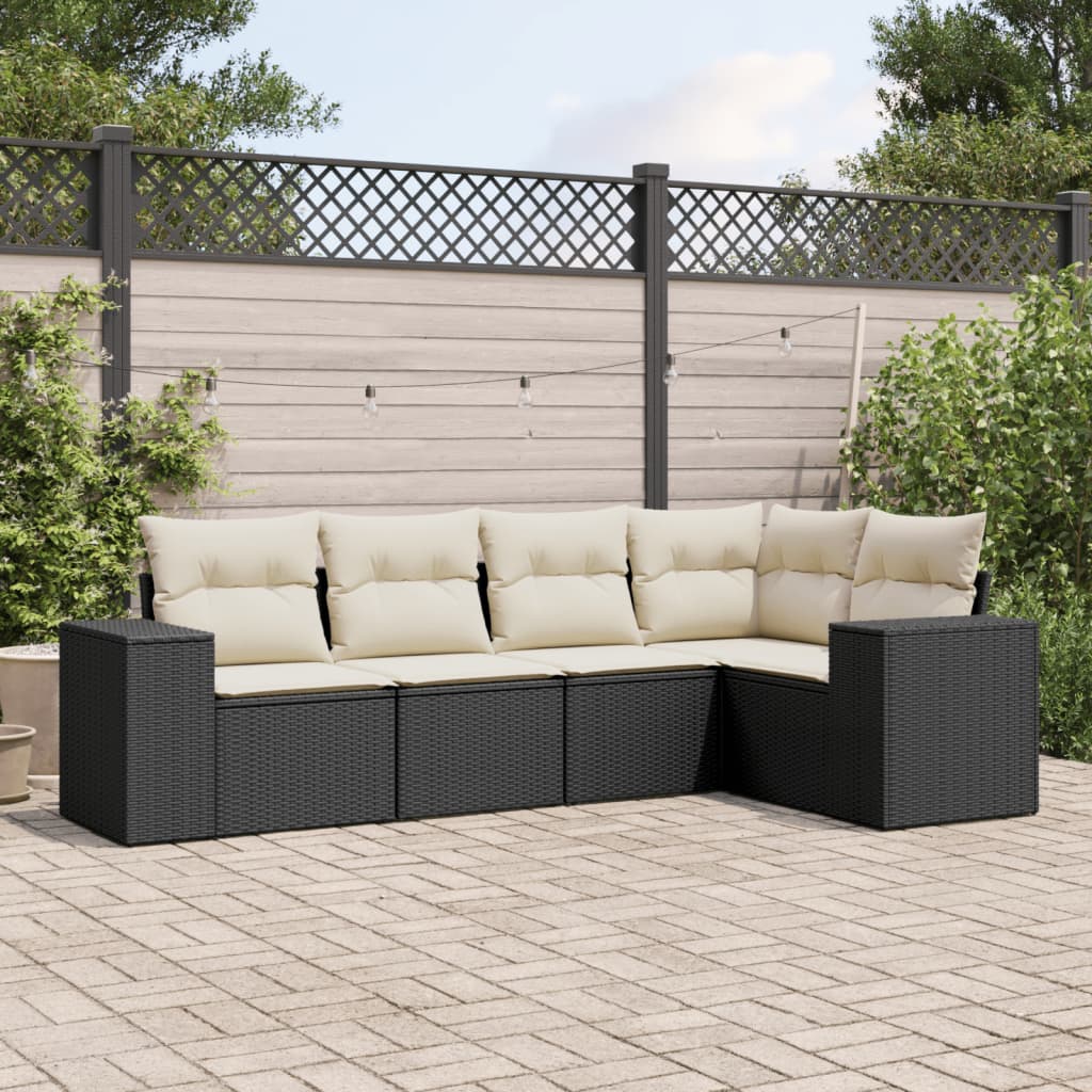 8721012948778_m_en_hd_1 vidaXL 5 Piece Garden Sofa Set with Cushions Black Poly Rattan - Image 1