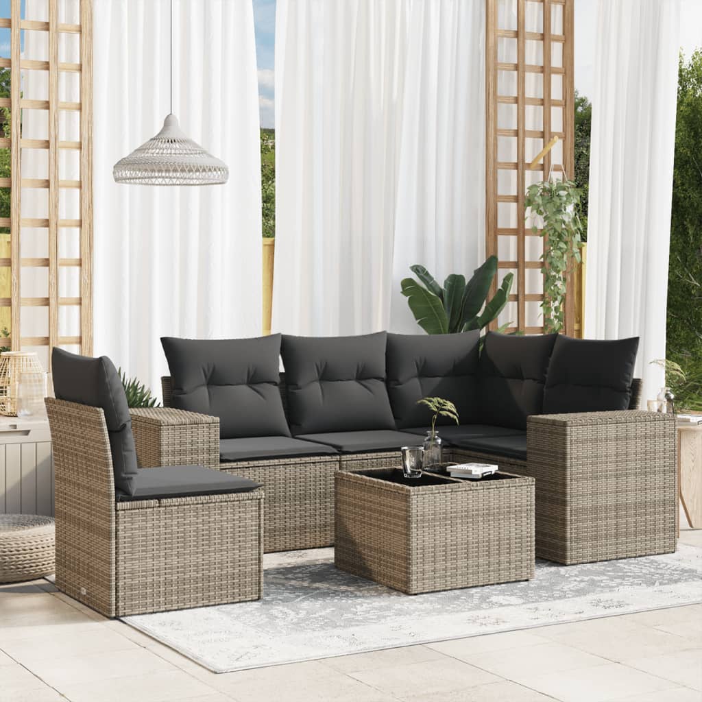 8721012949317_m_en_hd_1 vidaXL 6 Piece Garden Sofa Set with Cushions Grey Poly Rattan - Image 1
