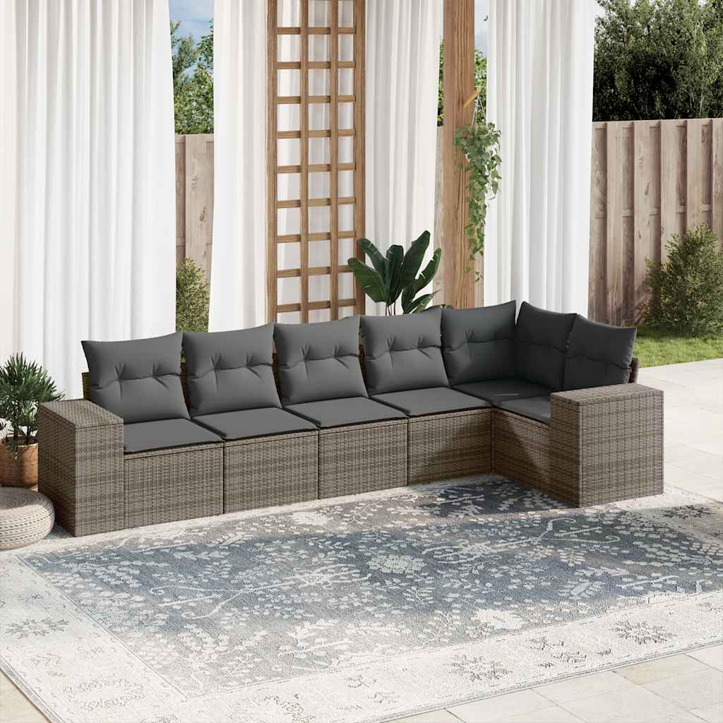 vidaXL 6 Piece Garden Sofa Set with Cushions Grey Poly Rattan
