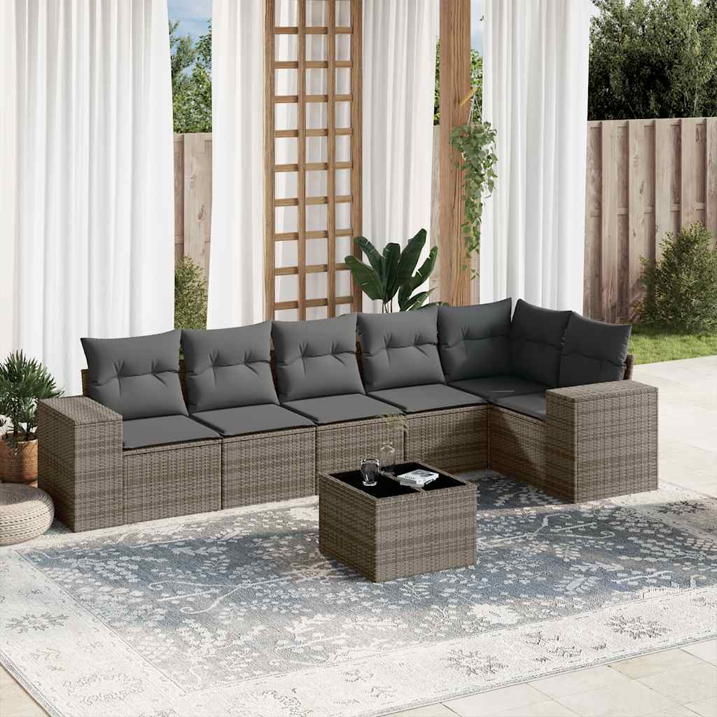 vidaXL 7 Piece Garden Sofa Set with Cushions Grey Poly Rattan
