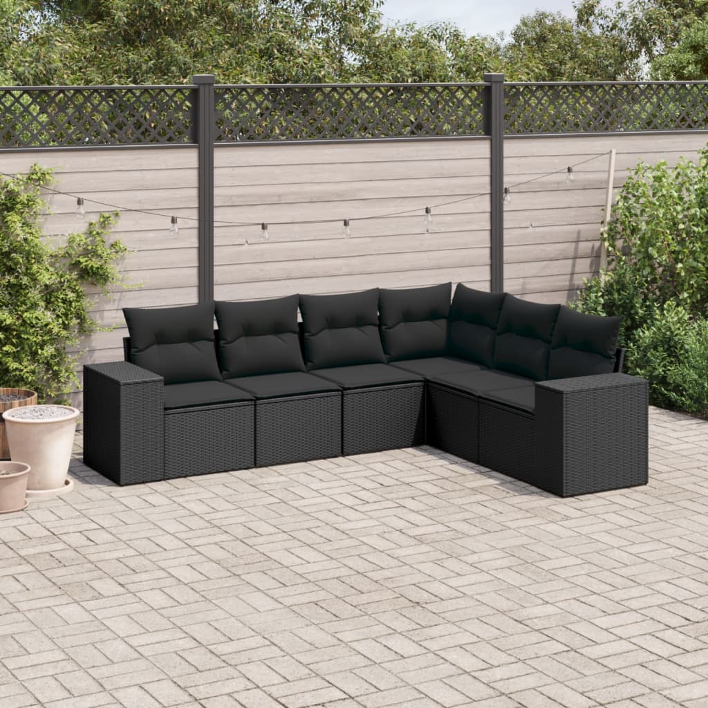 vidaXL 6 Piece Garden Sofa Set with Cushions Black Poly Rattan