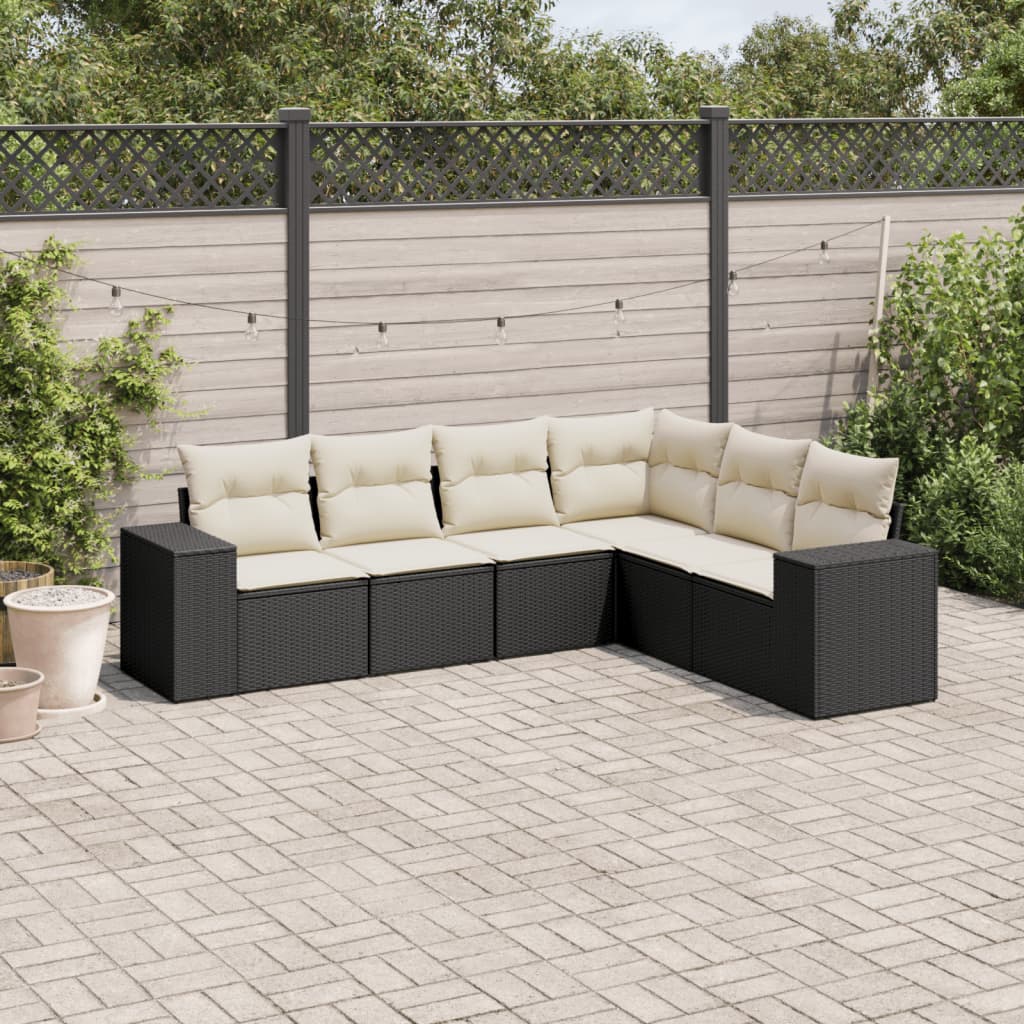 vidaXL 6 Piece Garden Sofa Set with Cushions Black Poly Rattan