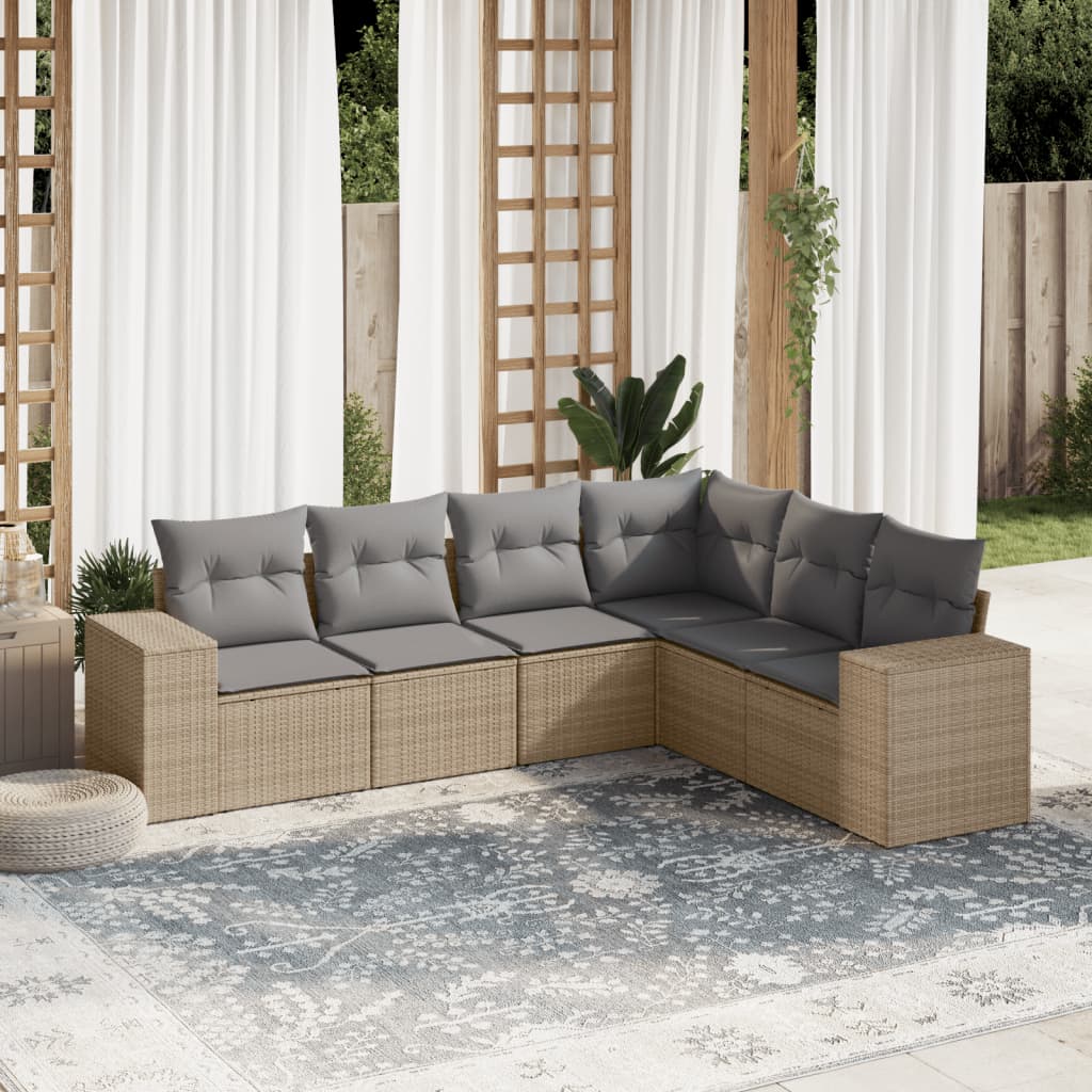 vidaXL 6 Piece Garden Sofa Set with Cushions Beige Poly Rattan