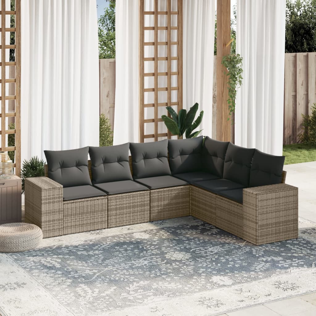 vidaXL 6 Piece Garden Sofa Set with Cushions Grey Poly Rattan