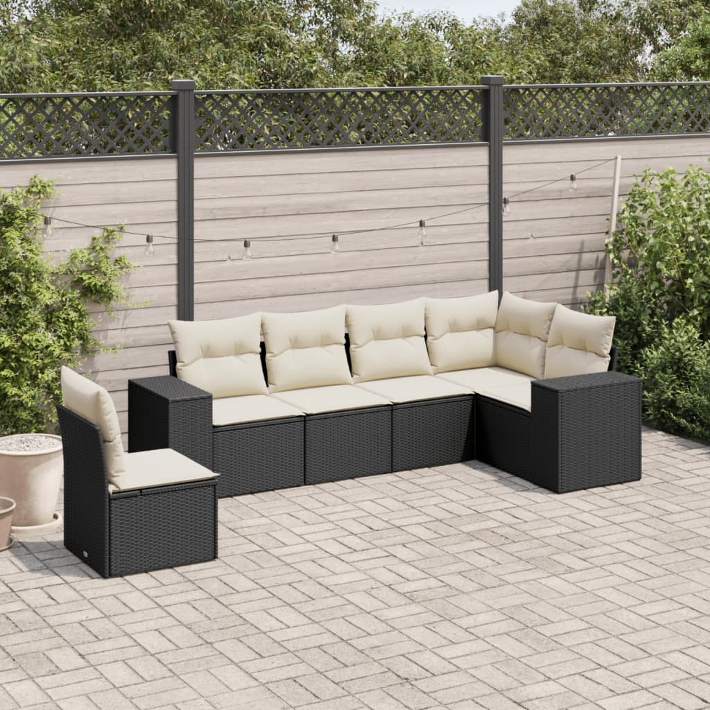 vidaXL 6 Piece Garden Sofa Set with Cushions Black Poly Rattan