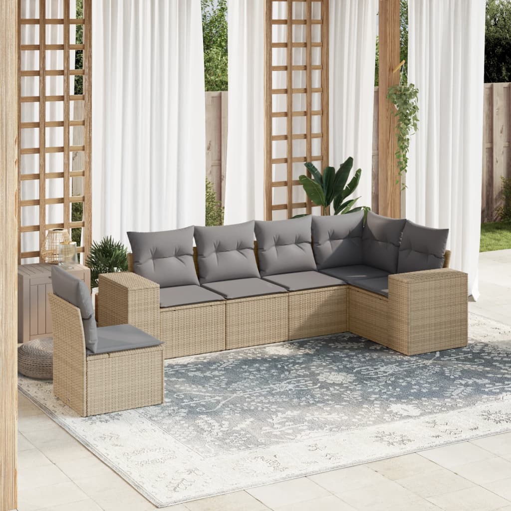 vidaXL 6 Piece Garden Sofa Set with Cushions Beige Poly Rattan