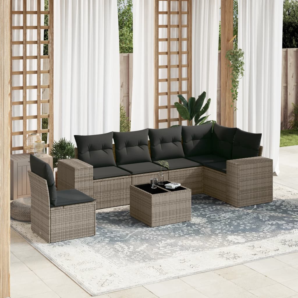 vidaXL 7 Piece Garden Sofa Set with Cushions Grey Poly Rattan