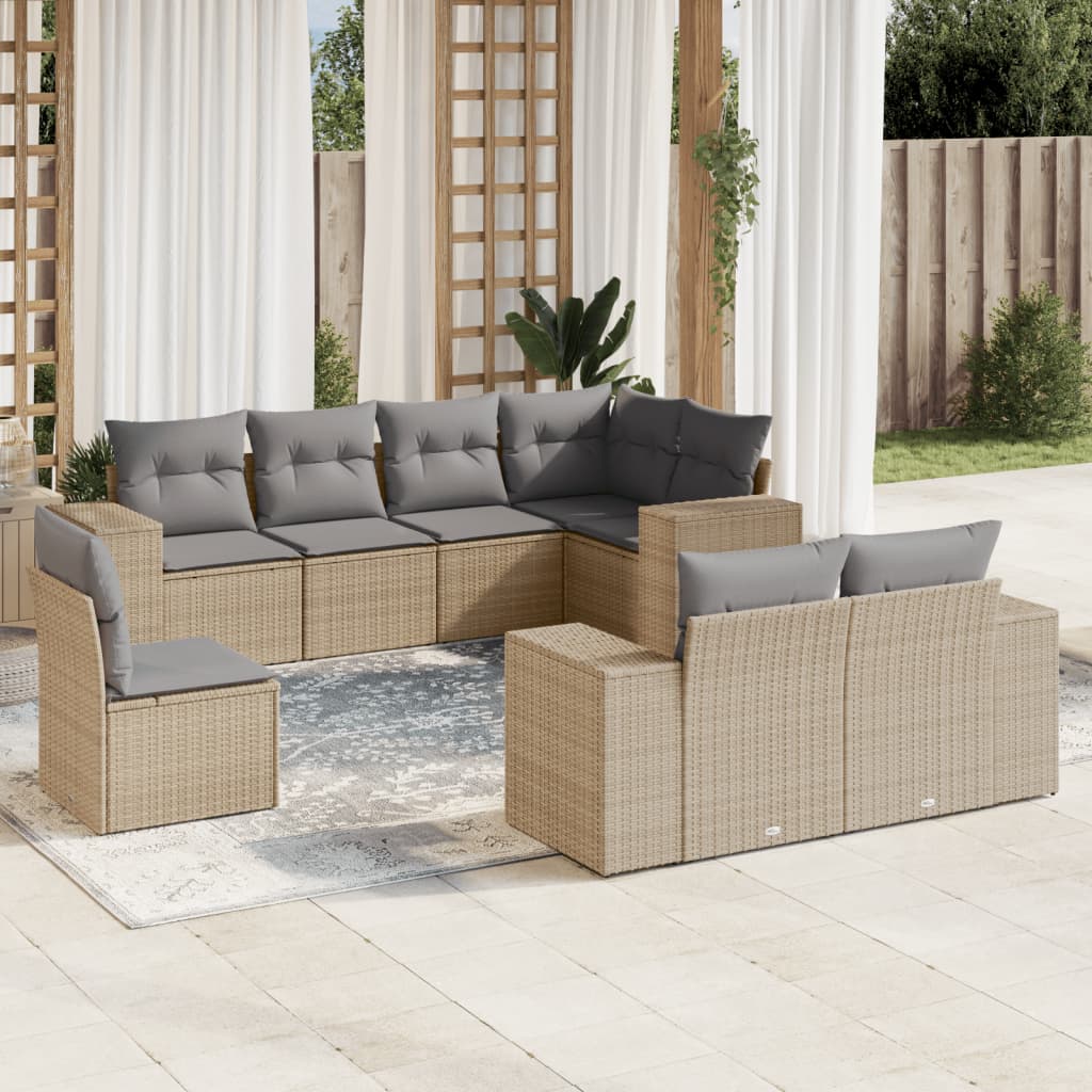 8721012951907_m_en_hd_1 vidaXL 8 Piece Garden Sofa Set with Cushions Beige Poly Rattan - Image 1