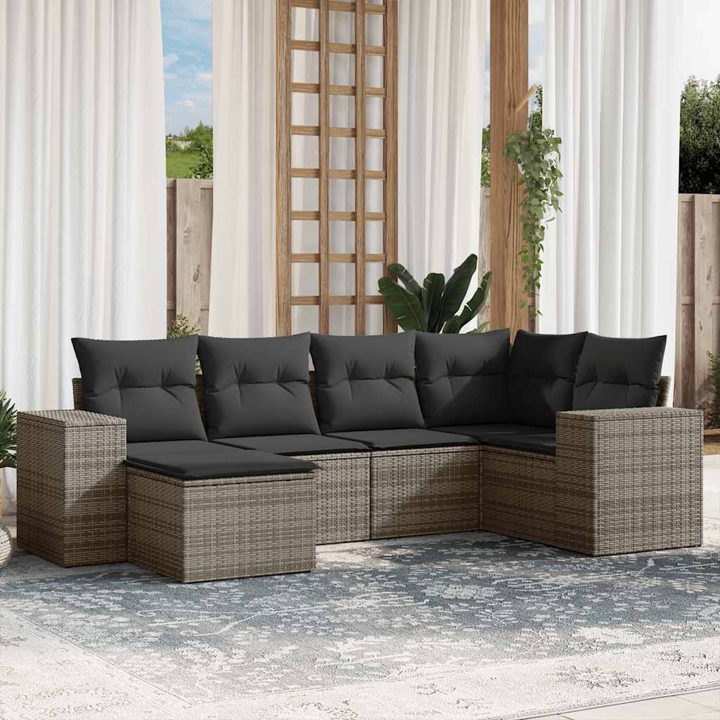 vidaXL 6 Piece Garden Sofa Set with Cushions Grey Poly Rattan