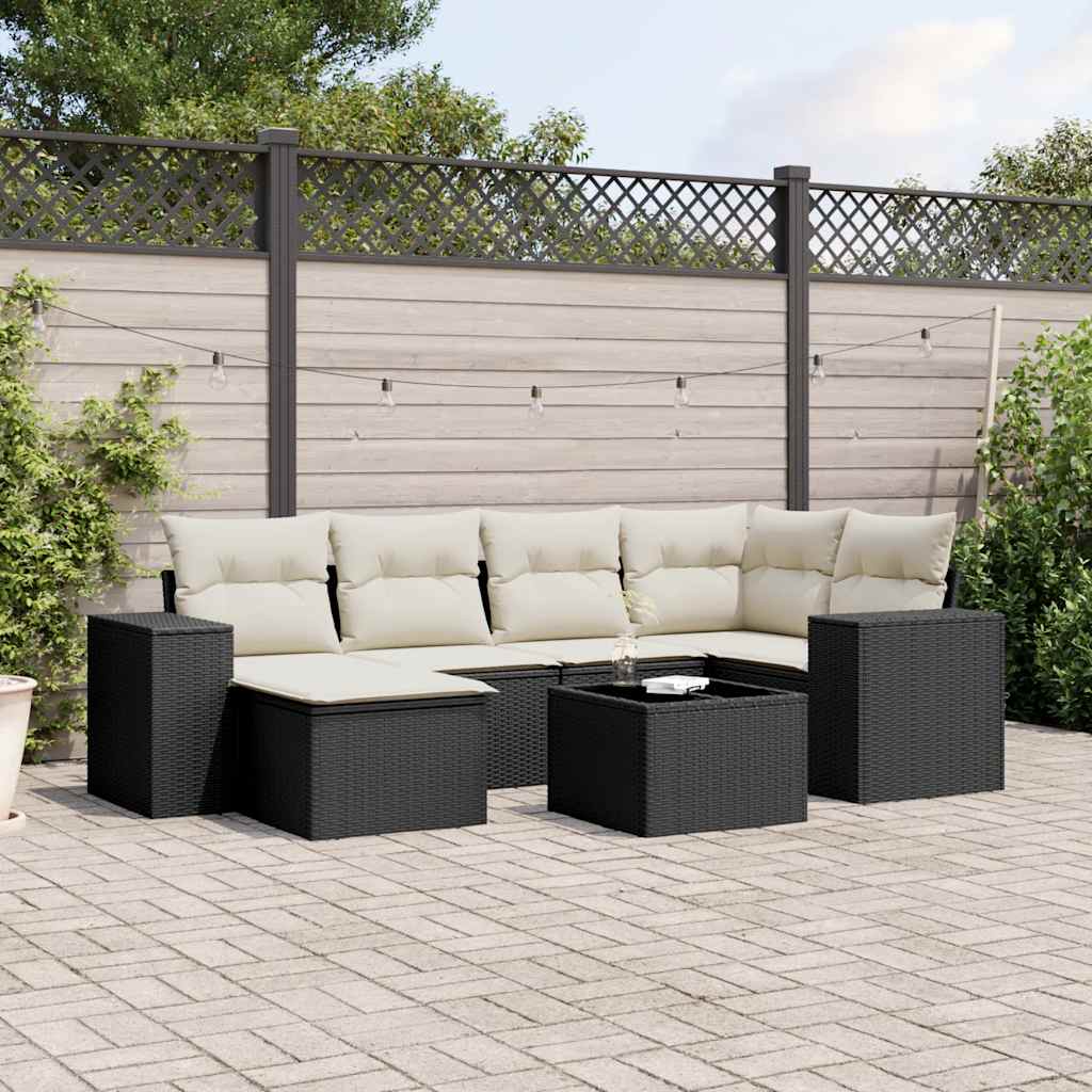 vidaXL 7 Piece Garden Sofa Set with Cushions Black Poly Rattan