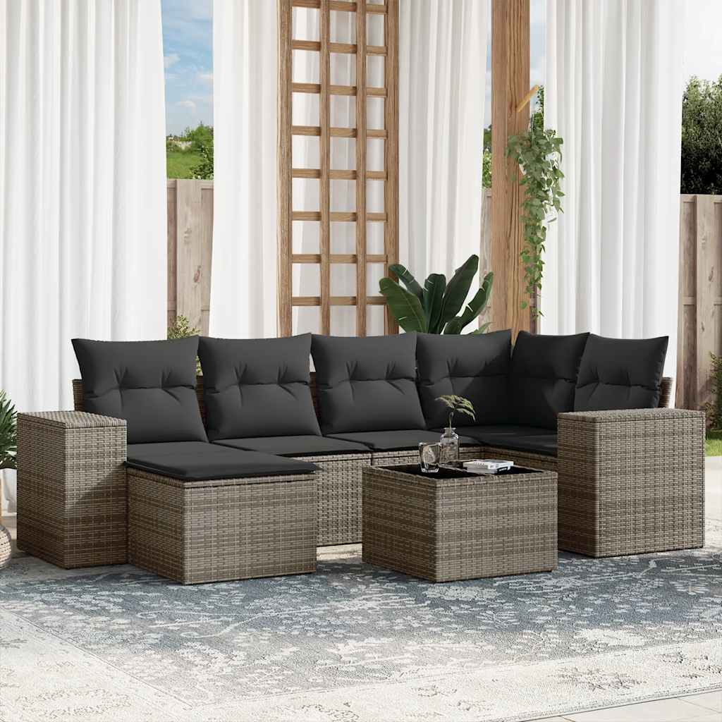 vidaXL 7 Piece Garden Sofa Set with Cushions Grey Poly Rattan