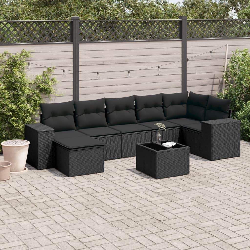 vidaXL 8 Piece Garden Sofa Set with Cushions Black Poly Rattan