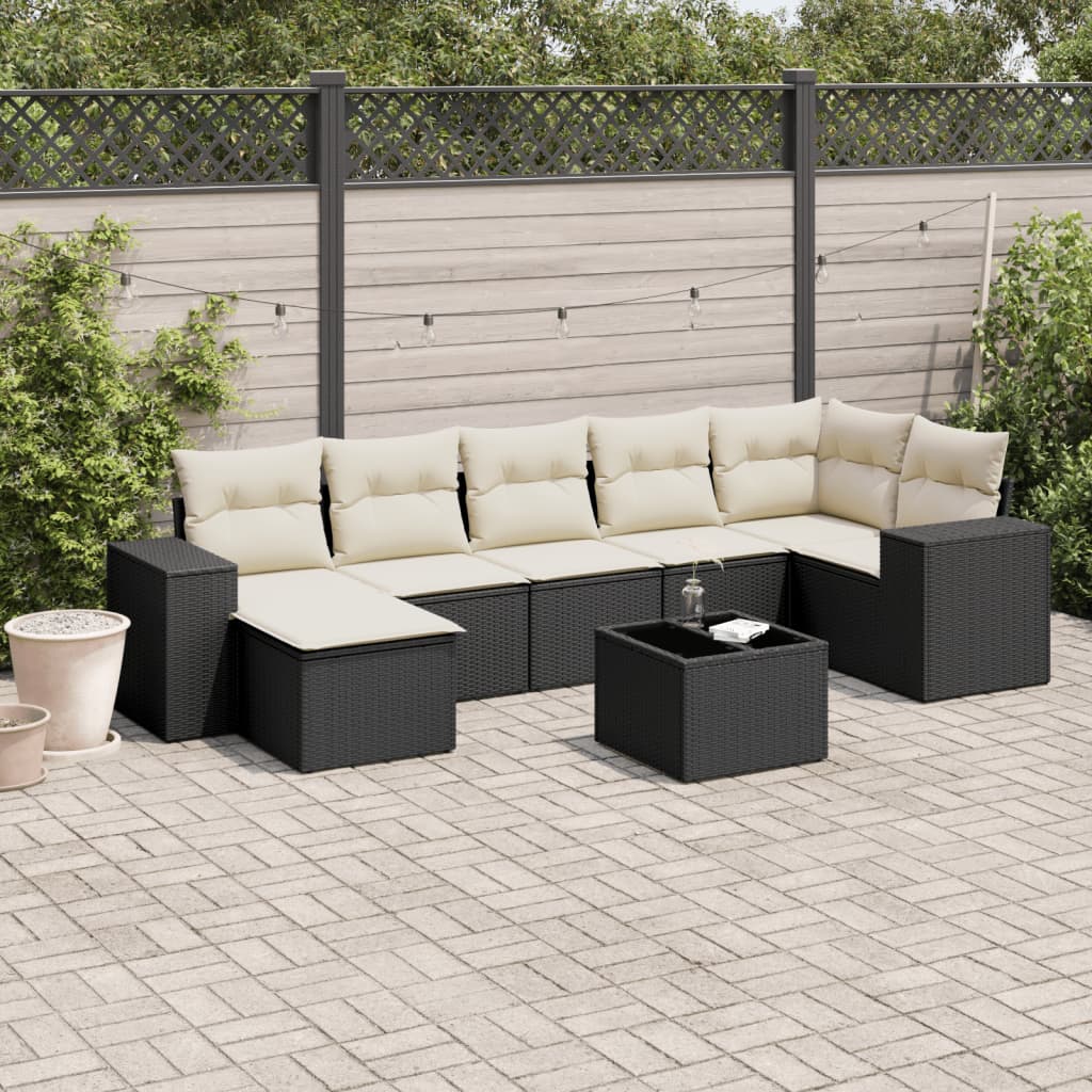 vidaXL 8 Piece Garden Sofa Set with Cushions Black Poly Rattan