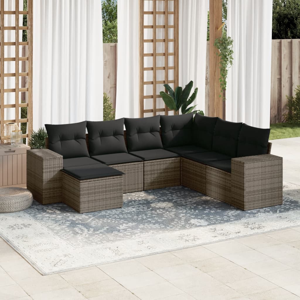vidaXL 7 Piece Garden Sofa Set with Cushions Grey Poly Rattan