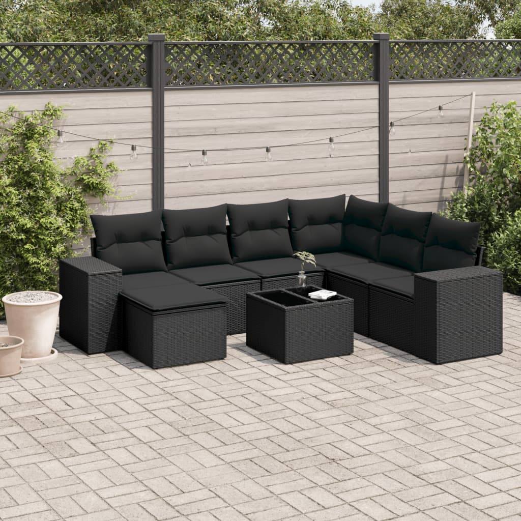 vidaXL 8 Piece Garden Sofa Set with Cushions Black Poly Rattan
