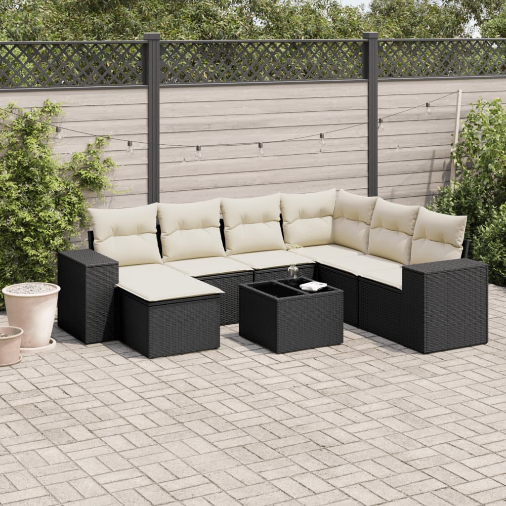 vidaXL 8 Piece Garden Sofa Set with Cushions Black Poly Rattan