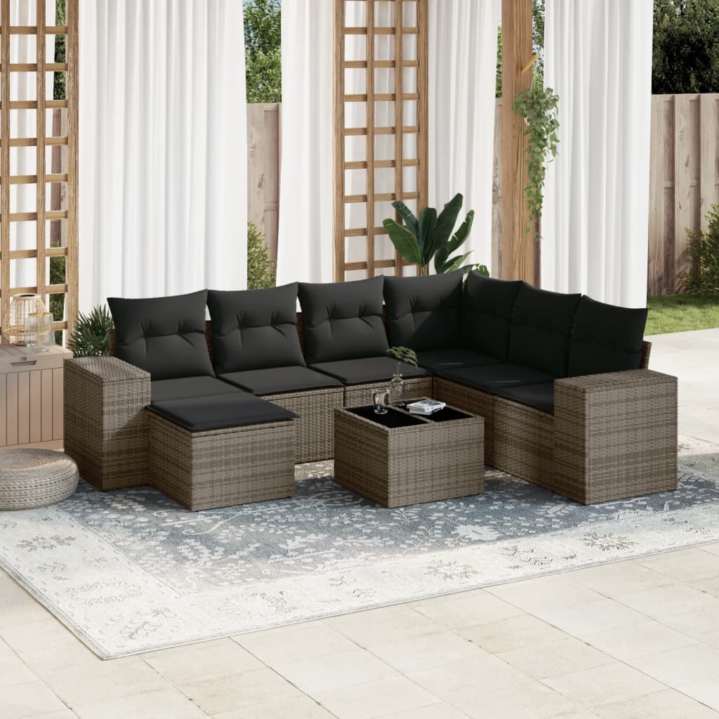 vidaXL 8 Piece Garden Sofa Set with Cushions Grey Poly Rattan