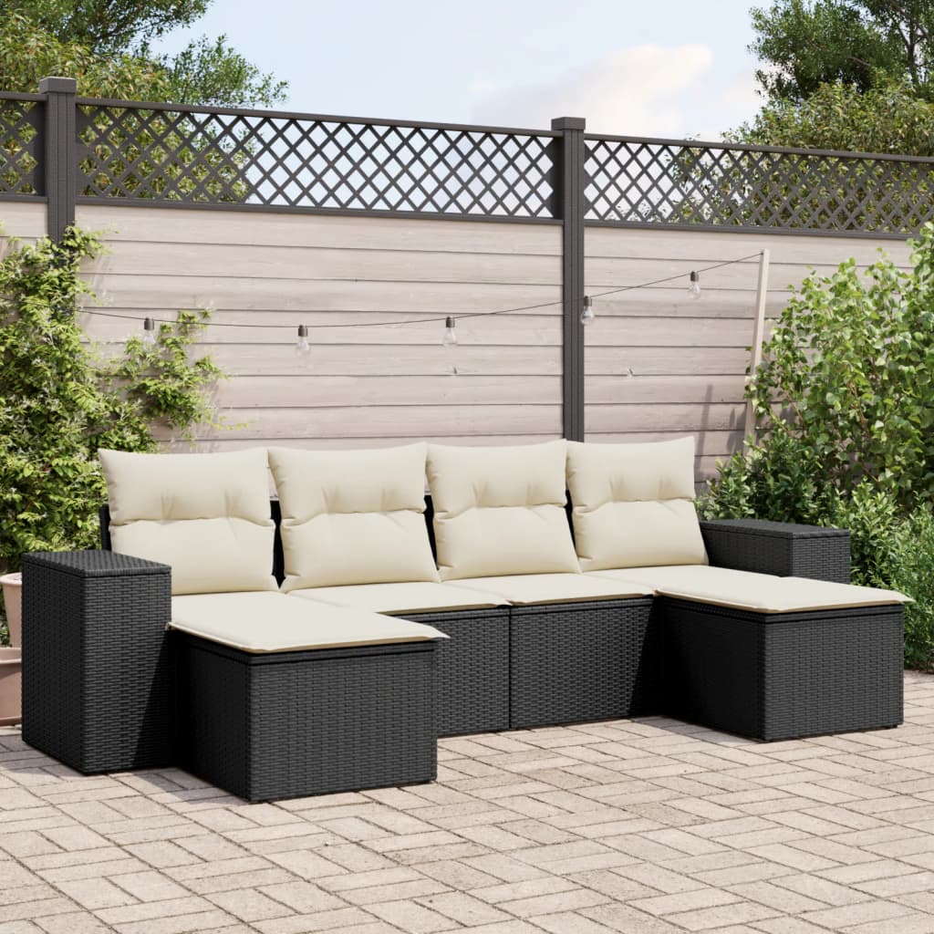 vidaXL 6 Piece Garden Sofa Set with Cushions Black Poly Rattan