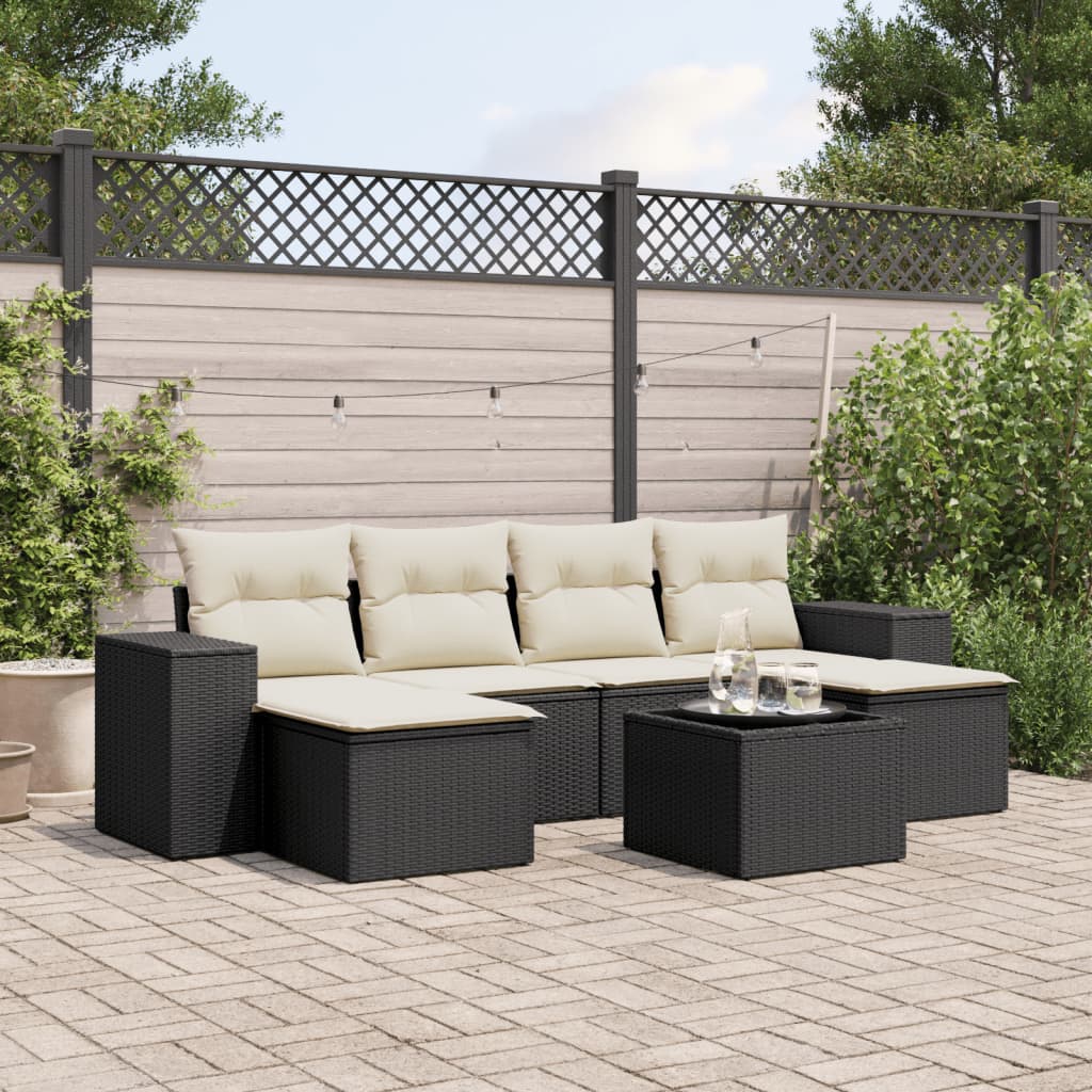 vidaXL 7 Piece Garden Sofa Set with Cushions Black Poly Rattan
