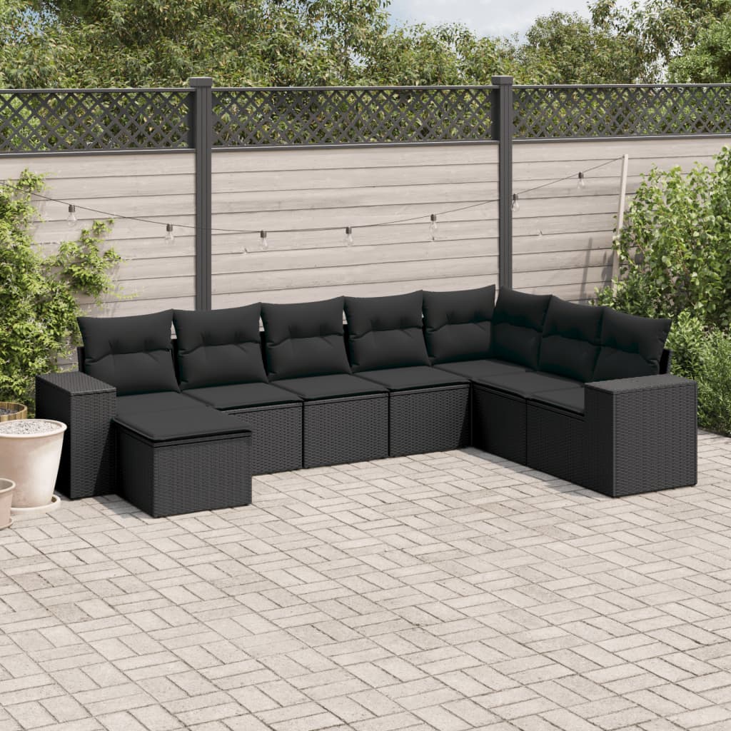 vidaXL 8 Piece Garden Sofa Set with Cushions Black Poly Rattan