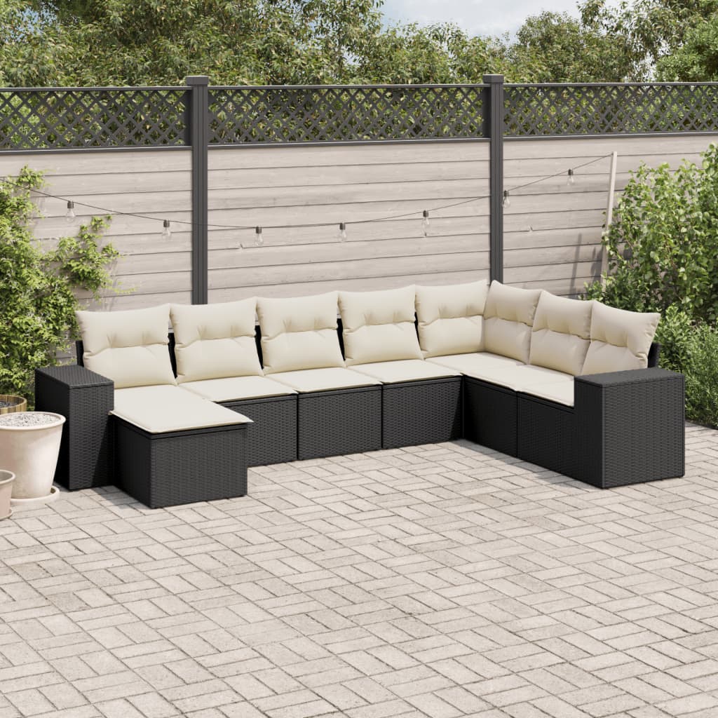 vidaXL 8 Piece Garden Sofa Set with Cushions Black Poly Rattan