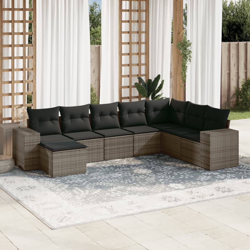 vidaXL 8 Piece Garden Sofa Set with Cushions Grey Poly Rattan