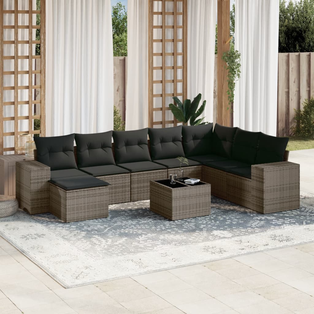 vidaXL 9 Piece Garden Sofa Set with Cushions Grey Poly Rattan