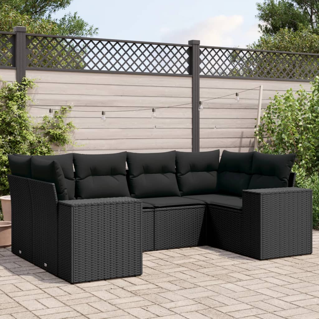 vidaXL 6 Piece Garden Sofa Set with Cushions Black Poly Rattan