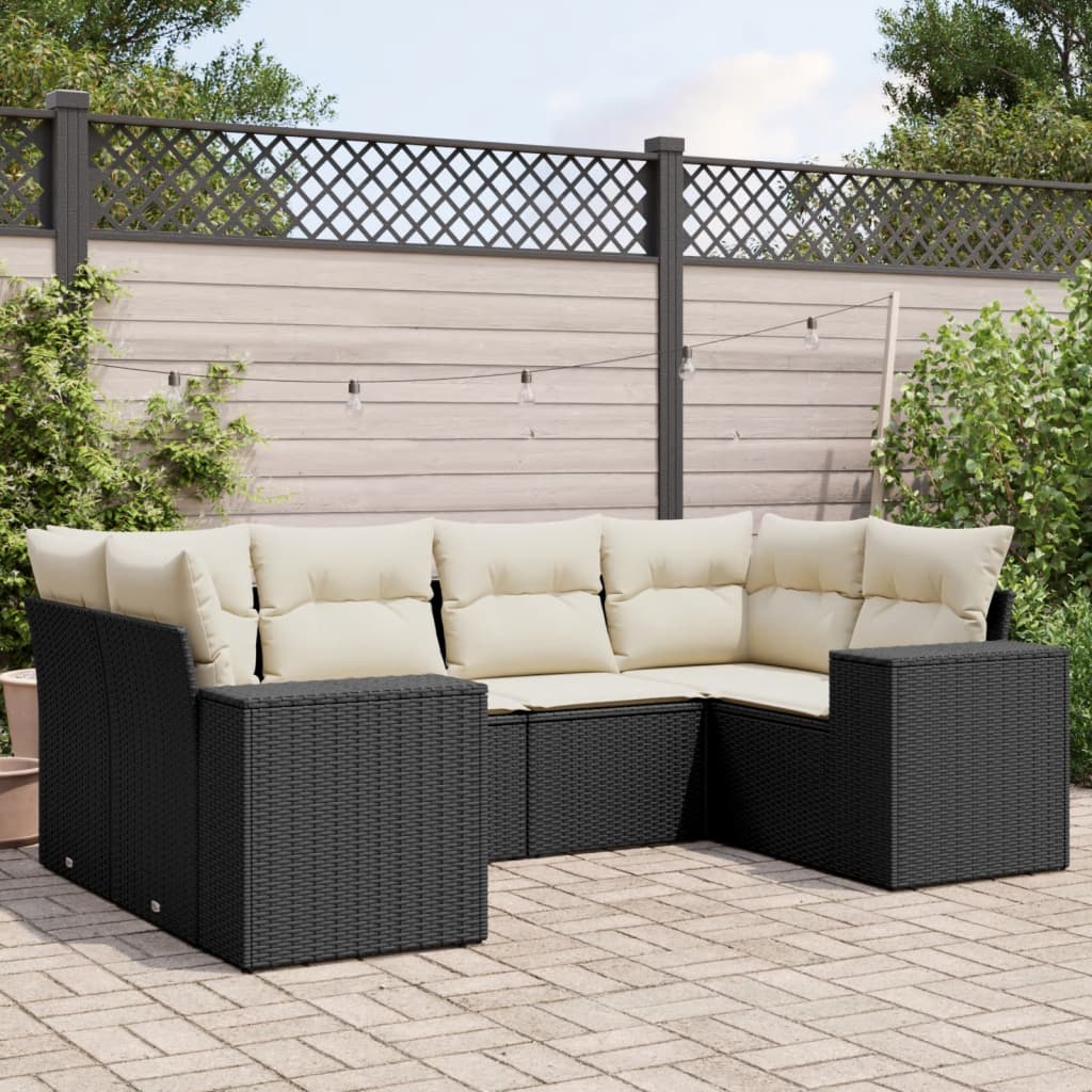 vidaXL 6 Piece Garden Sofa Set with Cushions Black Poly Rattan