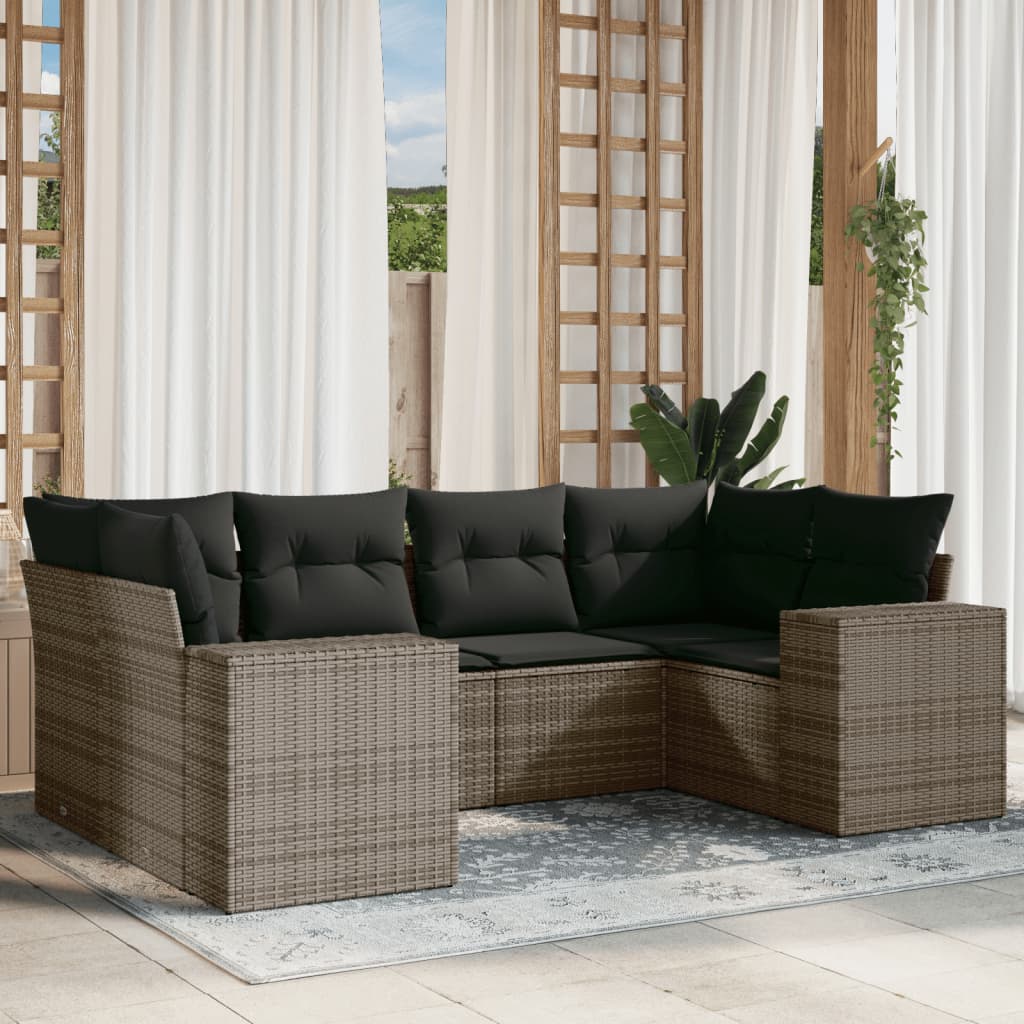 8721012953314_m_en_hd_1 vidaXL 6 Piece Garden Sofa Set with Cushions Grey Poly Rattan - Image 1