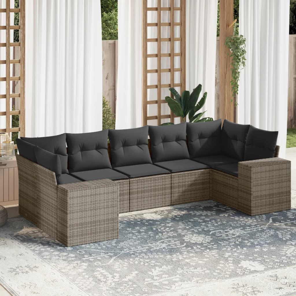 8721012953413_m_en_hd_1 vidaXL 7 Piece Garden Sofa Set with Cushions Grey Poly Rattan - Image 1