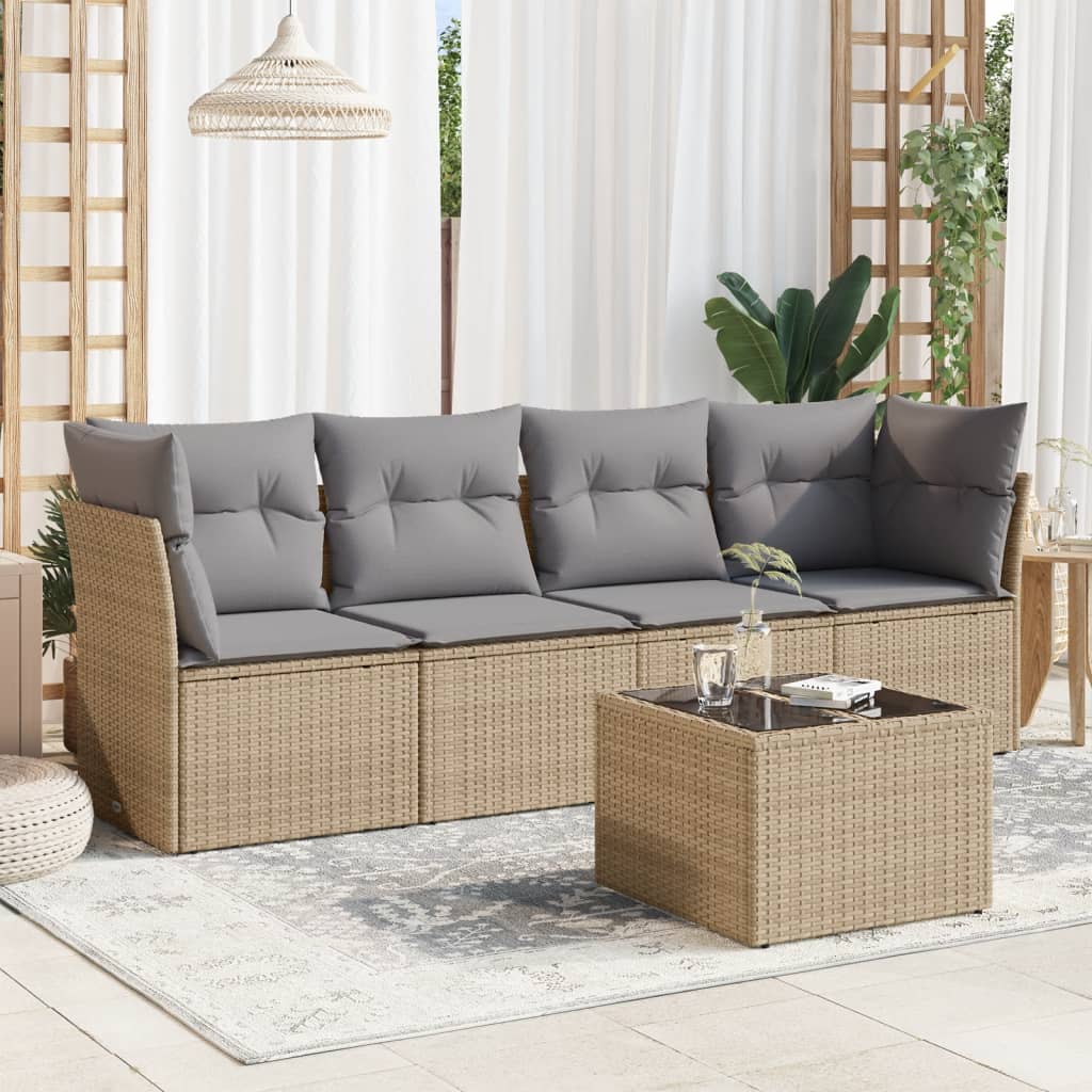 8721012958401_m_en_hd_1 vidaXL 5 Piece Garden Sofa Set with Cushions Beige Poly Rattan - Image 1