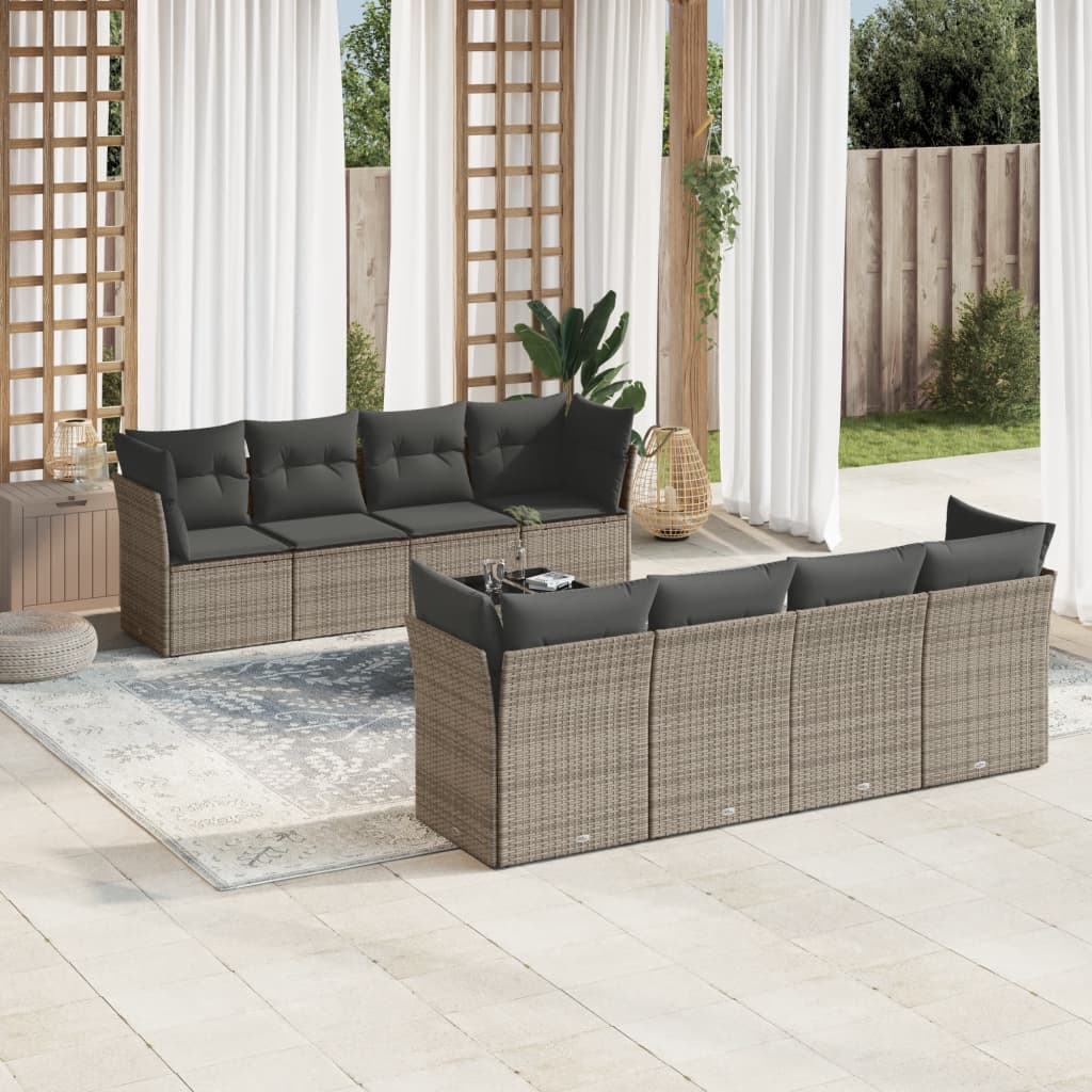 8721012959118_m_en_hd_1 vidaXL 9 Piece Garden Sofa Set with Cushions Grey Poly Rattan - Image 1