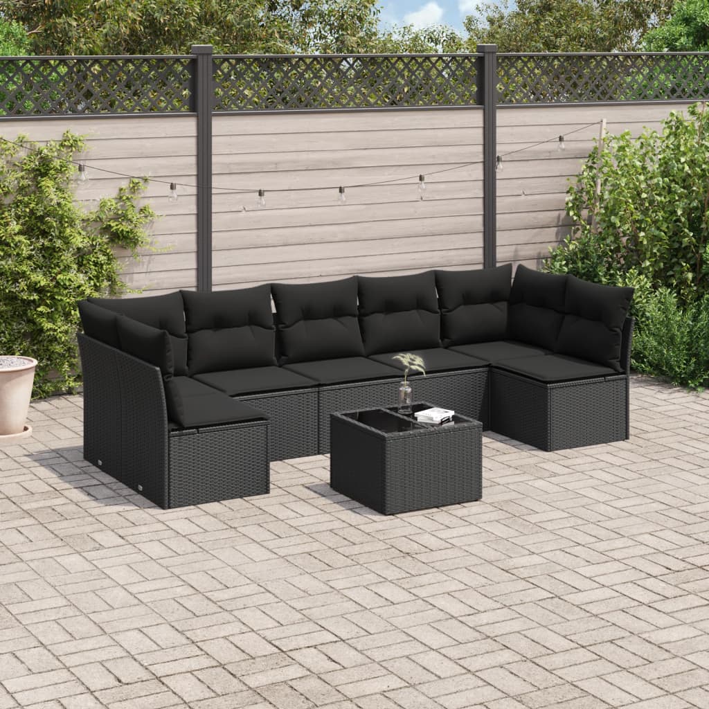8721012960367_m_en_hd_1 vidaXL 8 Piece Garden Sofa Set with Cushions Black Poly Rattan - Image 1