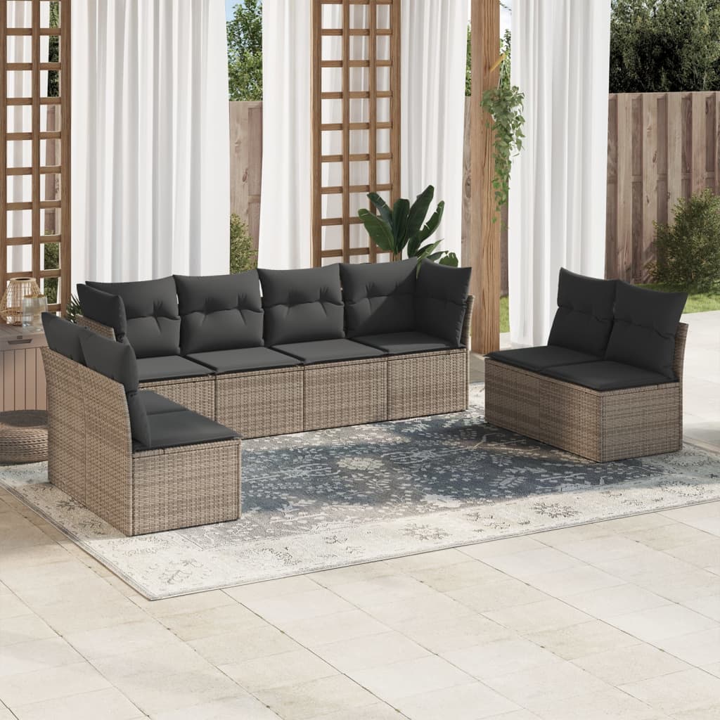 8721012960510_m_en_hd_1 vidaXL 8 Piece Garden Sofa Set with Cushions Grey Poly Rattan - Image 1