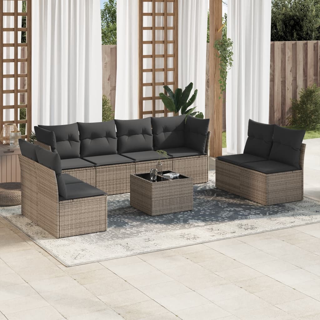 8721012960619_m_en_hd_1 vidaXL 9 Piece Garden Sofa Set with Cushions Grey Poly Rattan - Image 1