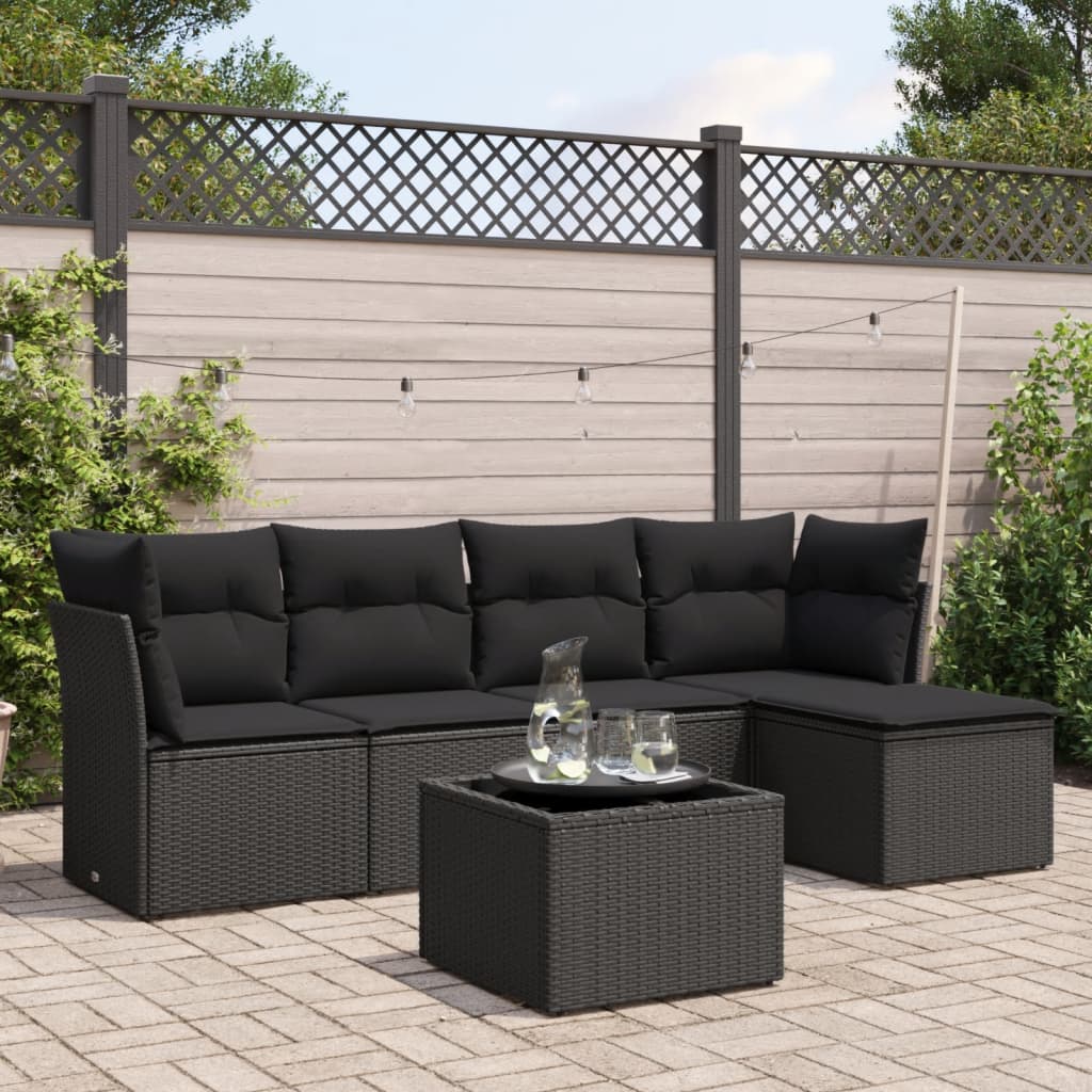 8721012961661_m_en_hd_1 vidaXL 6 Piece Garden Sofa Set with Cushions Black Poly Rattan - Image 1