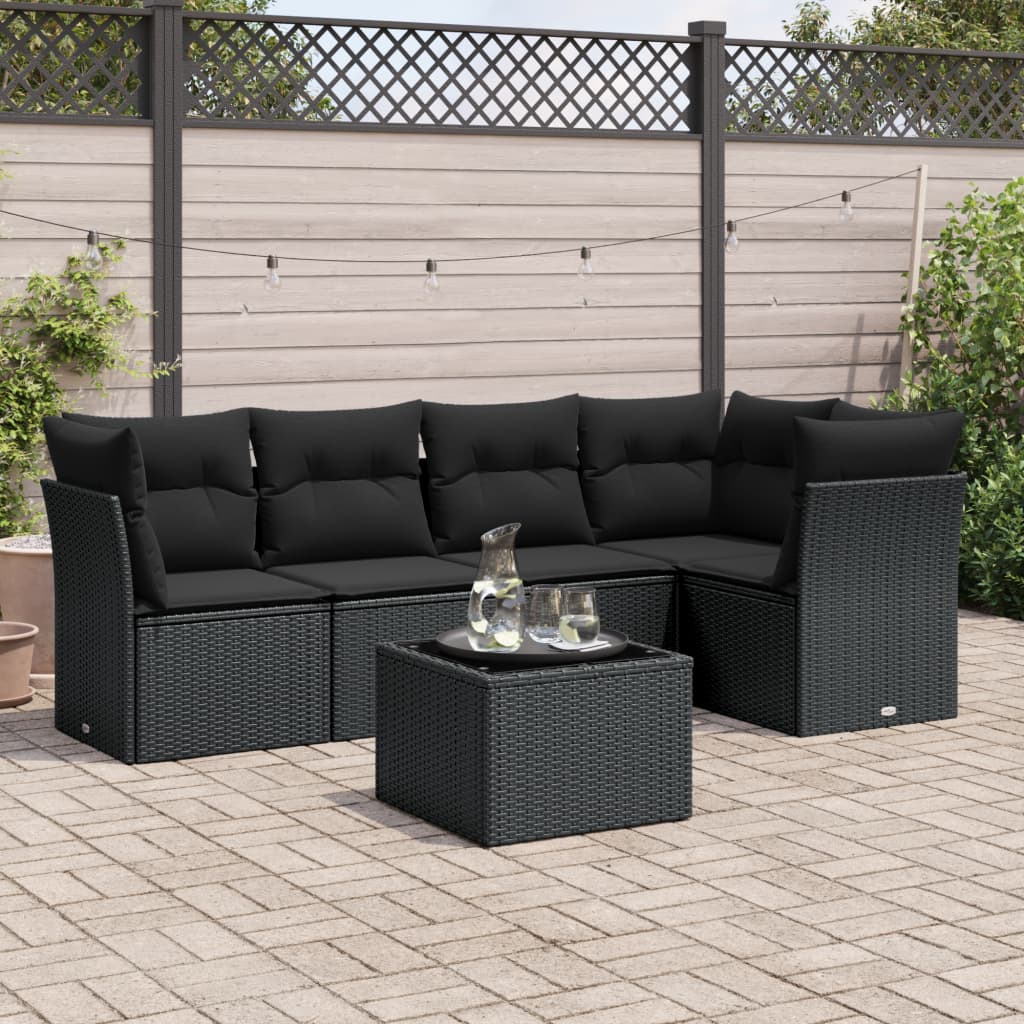 8721012962064_m_en_hd_1 vidaXL 6 Piece Garden Sofa Set with Cushions Black Poly Rattan - Image 1
