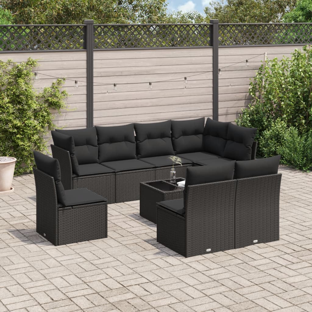 8721012963665_m_en_hd_1 vidaXL 9 Piece Garden Sofa Set with Cushions Black Poly Rattan - Image 1