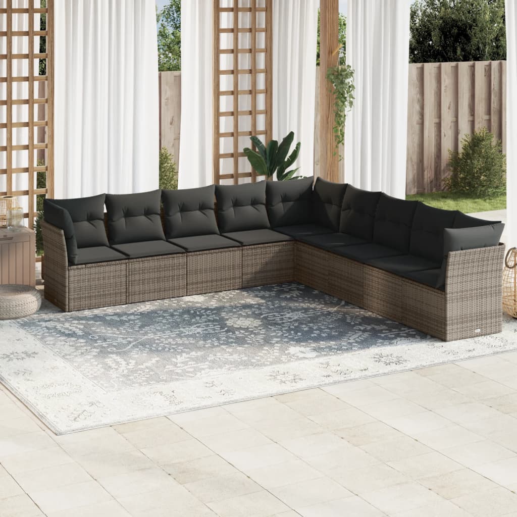 8721012963818_m_en_hd_1 vidaXL 9 Piece Garden Sofa Set with Cushions Grey Poly Rattan - Image 1