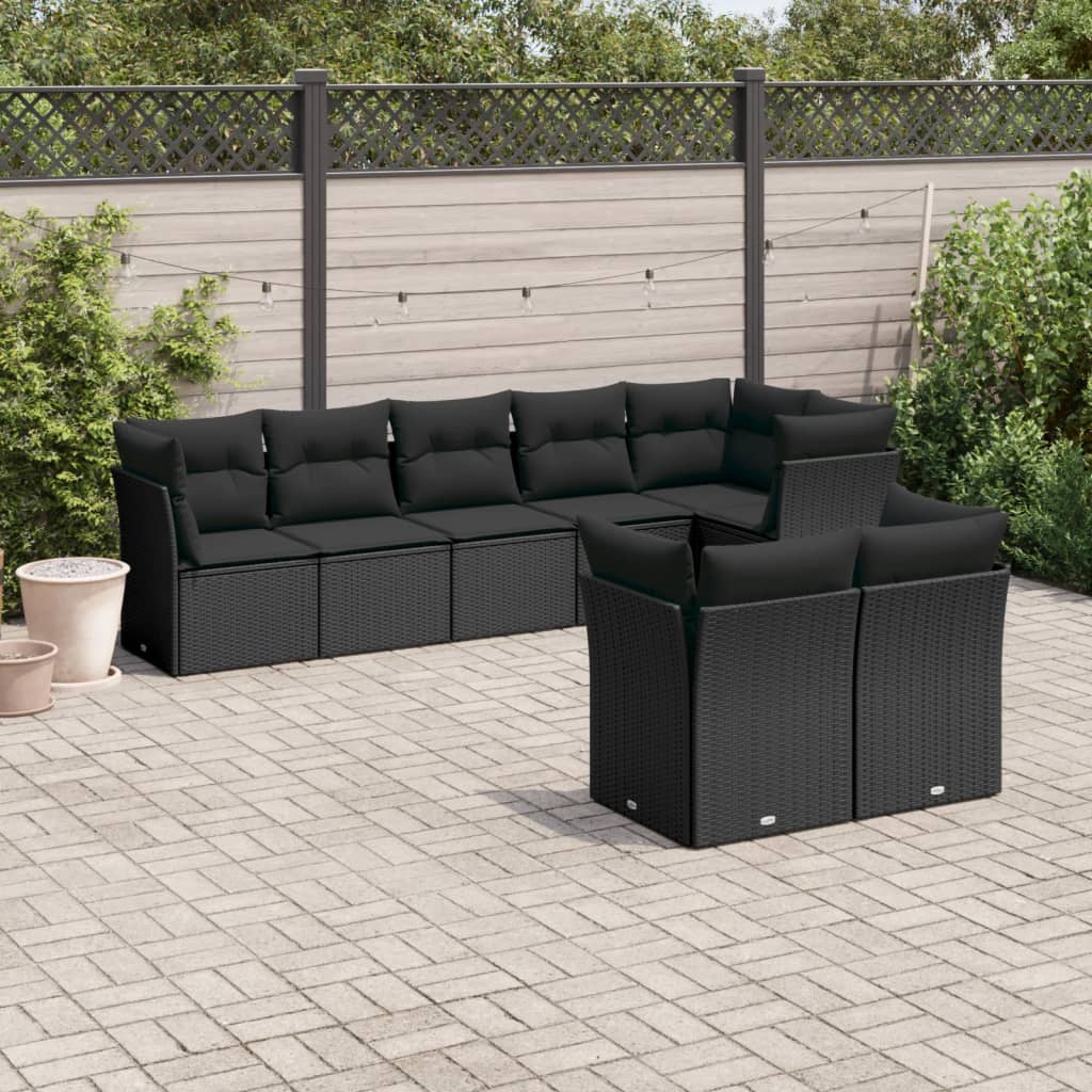 8721012965065_m_en_hd_1 vidaXL 8 Piece Garden Sofa Set with Cushions Black Poly Rattan - Image 1