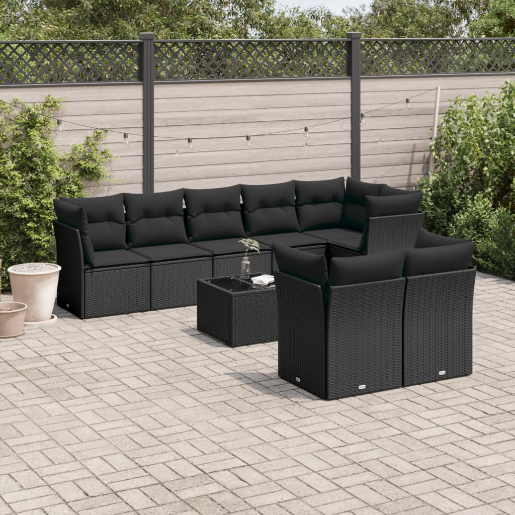 8721012965164_m_en_hd_1 vidaXL 9 Piece Garden Sofa Set with Cushions Black Poly Rattan - Image 1