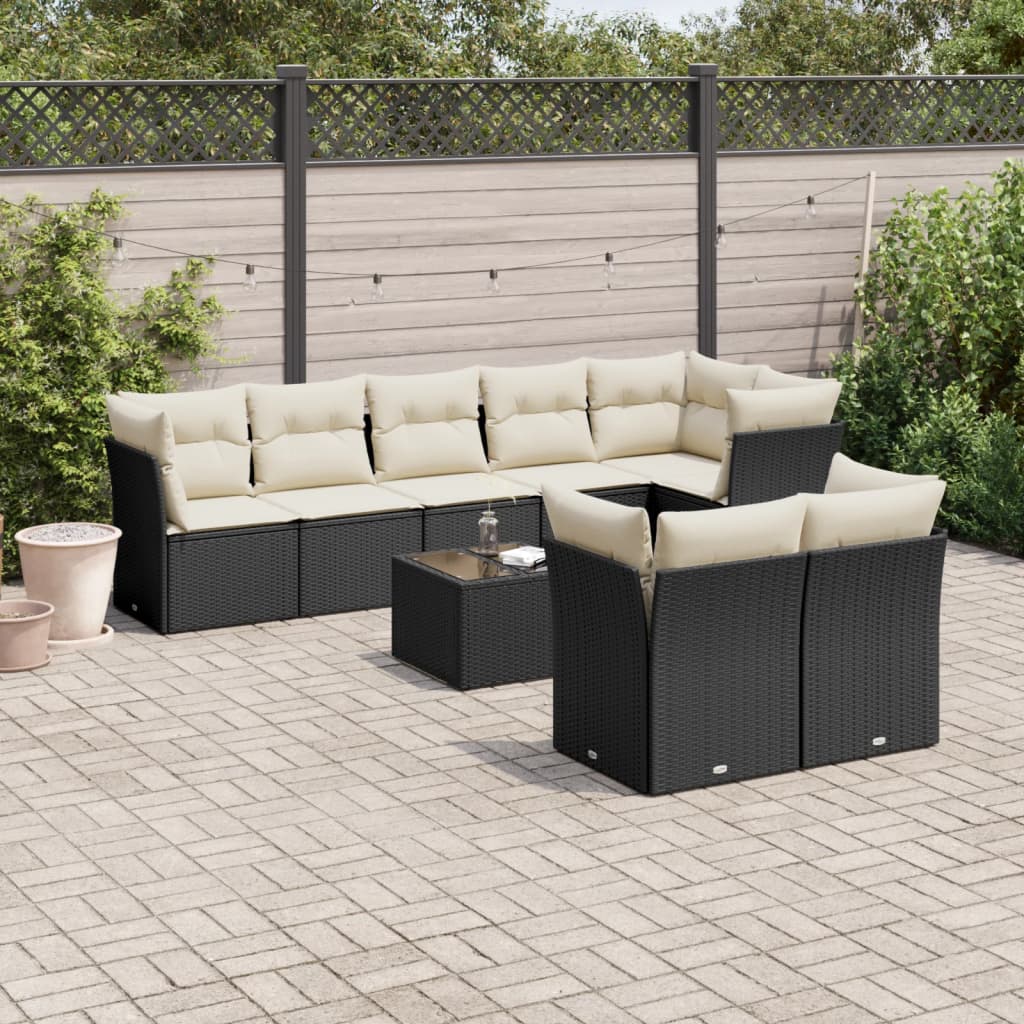 8721012965171_m_en_hd_1 vidaXL 9 Piece Garden Sofa Set with Cushions Black Poly Rattan - Image 1
