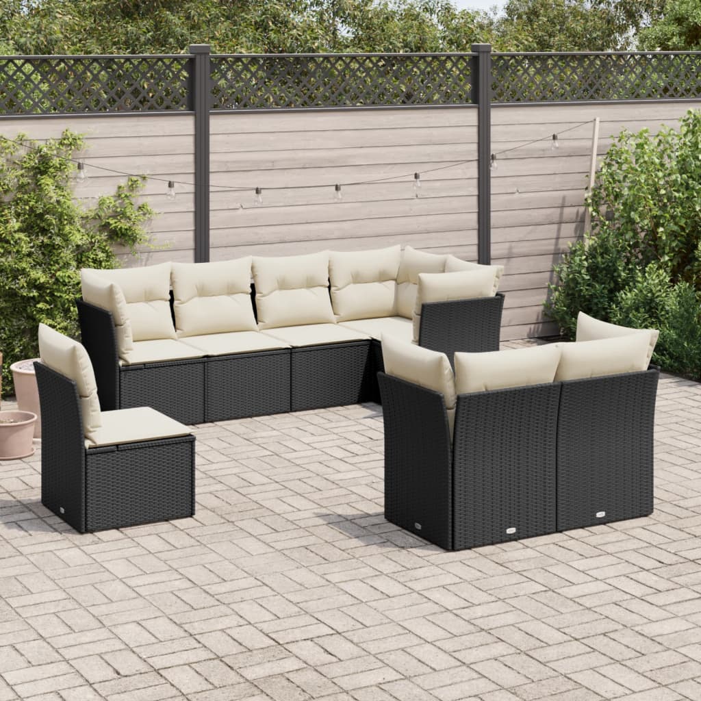vidaXL 8 Piece Garden Sofa Set with Cushions Black Poly Rattan