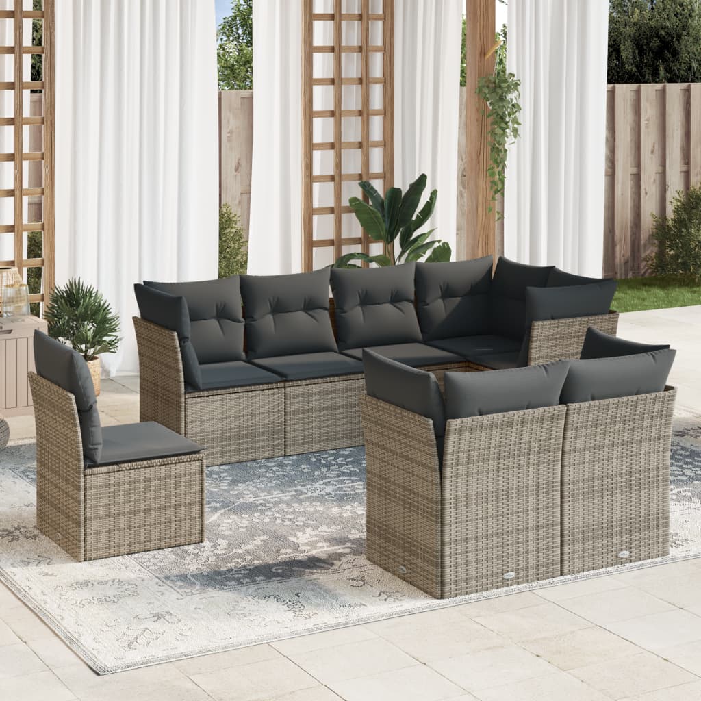 vidaXL 8 Piece Garden Sofa Set with Cushions Grey Poly Rattan